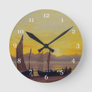 Reloj Redondo Mediano Barcos en la orilla al atardecer, Albert Bierstadt