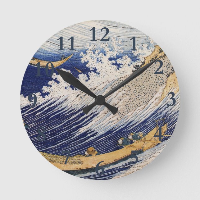Reloj Redondo Mediano Barcos marinos de las olas del océano de Hokusai (Anverso)