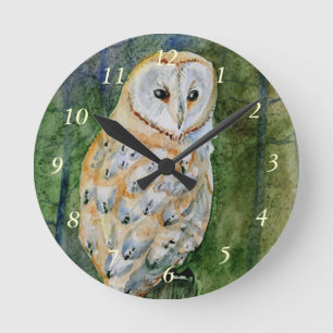 Reloj Redondo Mediano Barn owl watercolor