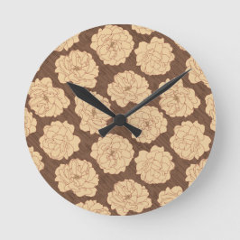 Reloj Redondo Mediano Baroque Roses on walnut brown - seamless pattern.
