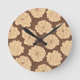 Reloj Redondo Mediano Baroque Roses on walnut brown - seamless pattern.
