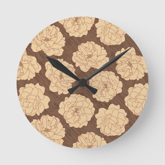 Reloj Redondo Mediano Baroque Roses on walnut brown - seamless pattern.  (Anverso)