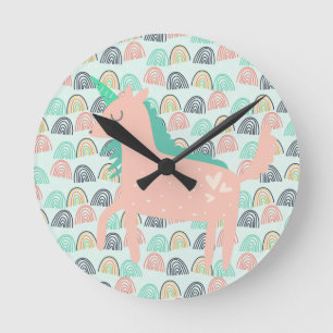 Reloj Redondo Mediano Barrios de lluvia y Unicornios