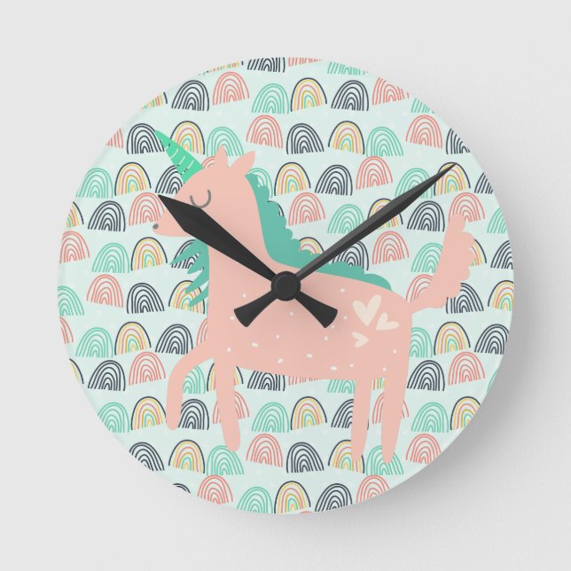 Reloj Redondo Mediano Barrios de lluvia y Unicornios (Anverso)