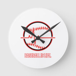 Reloj Redondo Mediano Baseball is Life Heartbeat Pulse Graphic