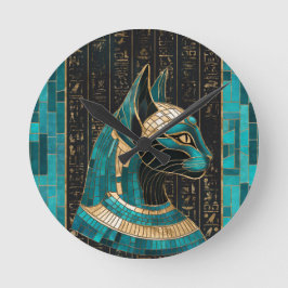 Reloj Redondo Mediano Bastet de diosa gata egipcia -arte mosaico