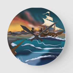 Reloj Redondo Mediano ¡Batalla de Barcos Piratas!