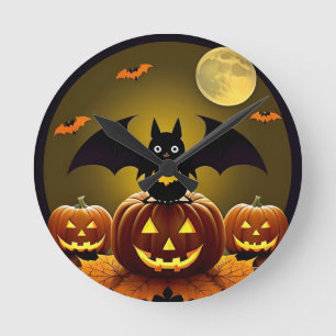 Reloj Redondo Mediano Batería y calabazas personalizados bajo la luna ll