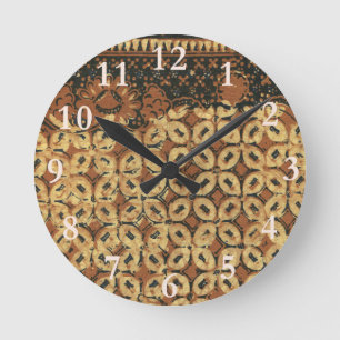 Reloj Redondo Mediano Batik Earthy Grano de Café Elegante Rústico Áspero