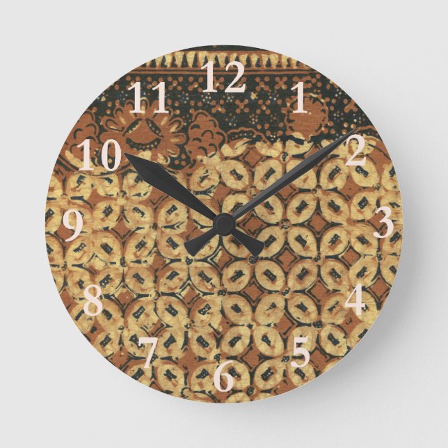 Reloj Redondo Mediano Batik Earthy Grano de Café Elegante Rústico Áspero (Anverso)