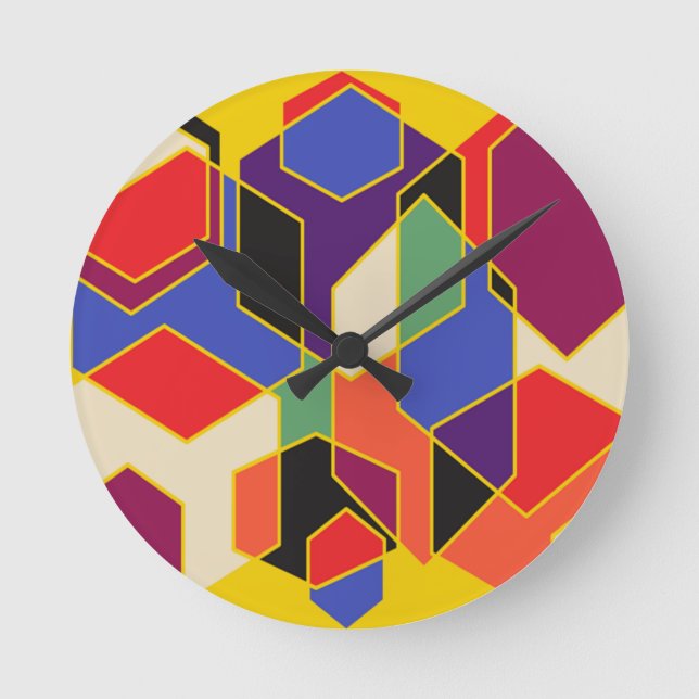Reloj Redondo Mediano Bauhaus Hexagons  (Anverso)
