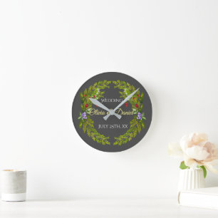 Reloj Redondo Mediano Bayas y setas de la selva acuática boda wr