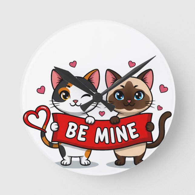Reloj Redondo Mediano BE MINE Valentine's Cats | Cute Kittens with Love (Anverso)