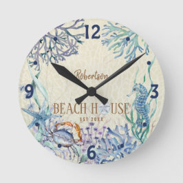 Reloj Redondo Mediano Beach House Coastal Ocean Personalizado