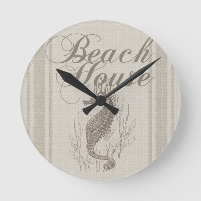 Reloj Redondo Mediano Beach House Seahorse Seashore (Anverso)