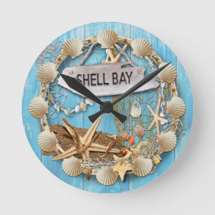 Reloj Redondo Mediano Beach Hut/Beach House Clock, Shell Bay