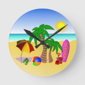 Reloj Redondo Mediano Beach Sun Sea Surf Medium Blue Round Wall Clocks