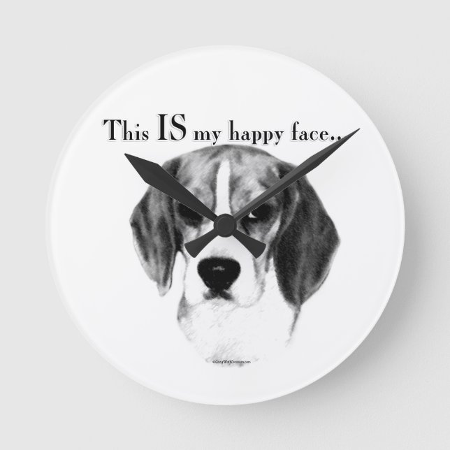Reloj Redondo Mediano Beagle Happy Face; Happy Beagle; Grumpy Beagle (Anverso)