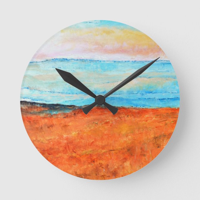 Reloj Redondo Mediano Beautiful Beach Painting Abstract Orange (Anverso)