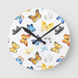 Reloj Redondo Mediano Beautiful Butterfly Pattern with Name