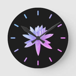 Reloj Redondo Mediano Beautiful Pink Blue Gradient Lily Lotus Art