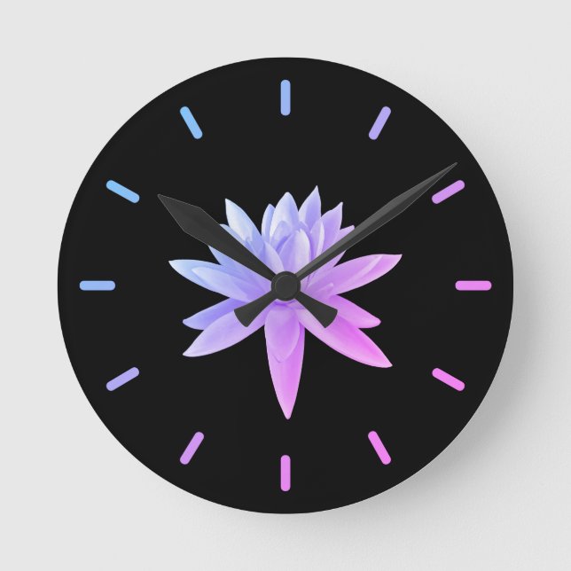 Reloj Redondo Mediano Beautiful Pink Blue Gradient Lily Lotus Art (Anverso)