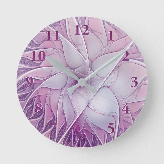 Reloj Redondo Mediano Beautiful Pink Flower Modern Abstract Fractal Art (Anverso)