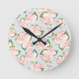 Reloj Redondo Mediano Beautiful rose pattern with blue polka dots