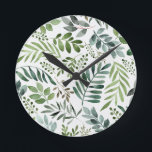 Reloj Redondo Mediano Beautiful Watercolor Botanical Leaves<br><div class="desc">Watercolor painted greenery botanical rustic leaves pattern</div>