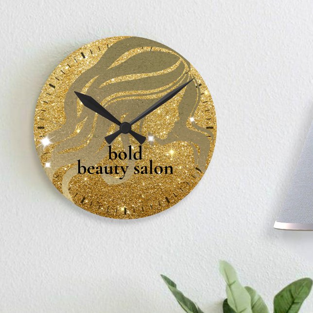 Reloj Redondo Mediano Beauty Salon Custom Name Gold Metallic and Glitter (Subido por el creador)