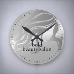 Reloj Redondo Mediano Beauty Salon Custom Name Platinum Silver Metallic<br><div class="desc">Add your boutiques name to the customizable metallic faux foil  platinum silver ice gray decorative wall clock</div>
