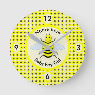 Reloj Redondo Mediano Bebé Amarillo Cute Género Personalizado Neutral Nu