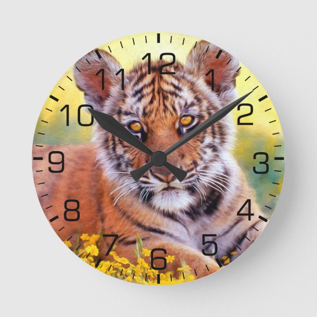 Reloj Redondo Mediano Bebé Cub del tigre (Anverso)