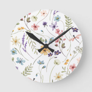 Reloj Redondo Mediano Bebé en Jardín de Flor Silvestre en Flor