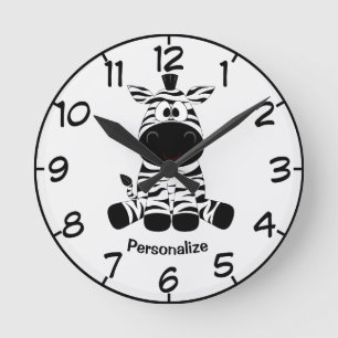 Reloj Redondo Mediano Bebé lindo y adorable Personalizado de cebra negro