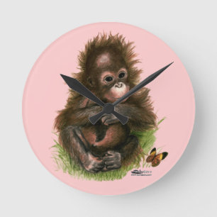 Reloj Redondo Mediano Bebé orangután y mariposa
