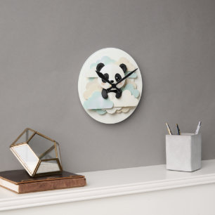 Reloj Redondo Mediano Bebé Panda Dobrado Origami Adorable