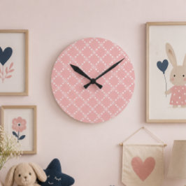Reloj Redondo Mediano Bebé rosa con flores blancas