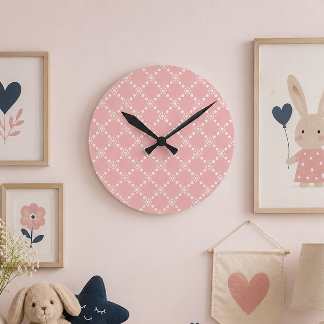 Reloj Redondo Mediano Bebé rosa con flores blancas
