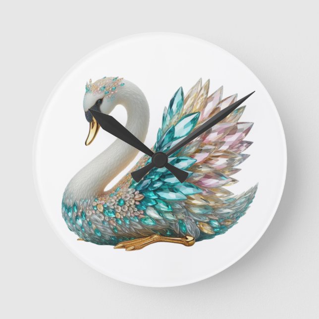 Reloj Redondo Mediano Bedazzled Diamond Swan Gold Crystal Bling (Anverso)