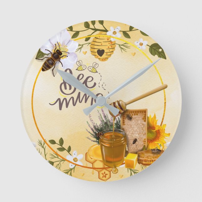 Reloj Redondo Mediano "Bee Mine" Cute Bee Funny Valentine (Anverso)