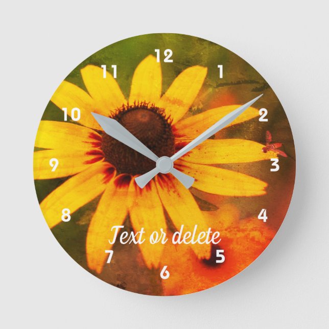 Reloj Redondo Mediano Bee On Black Eyed Susan Flower Abstract  (Anverso)