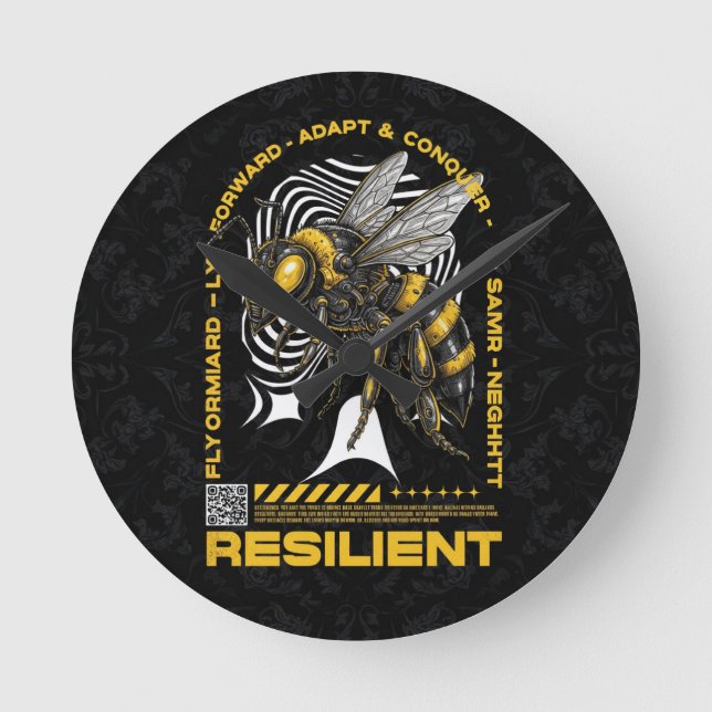 Reloj Redondo Mediano Bee Resilient – Motivational Bee Positivity Design (Anverso)