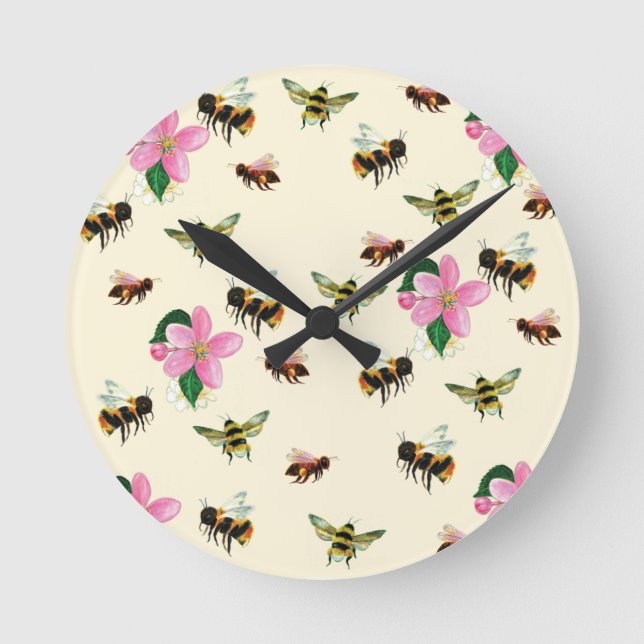 Reloj Redondo Mediano Bees and bumblebees & fruit blossoms  (Anverso)