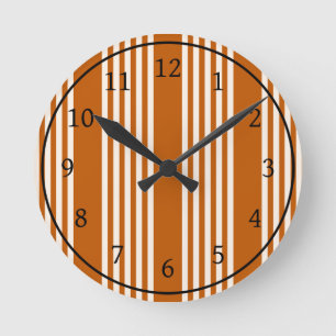 Reloj Redondo Mediano Beige y naranja quemado patrón de cinco rayas