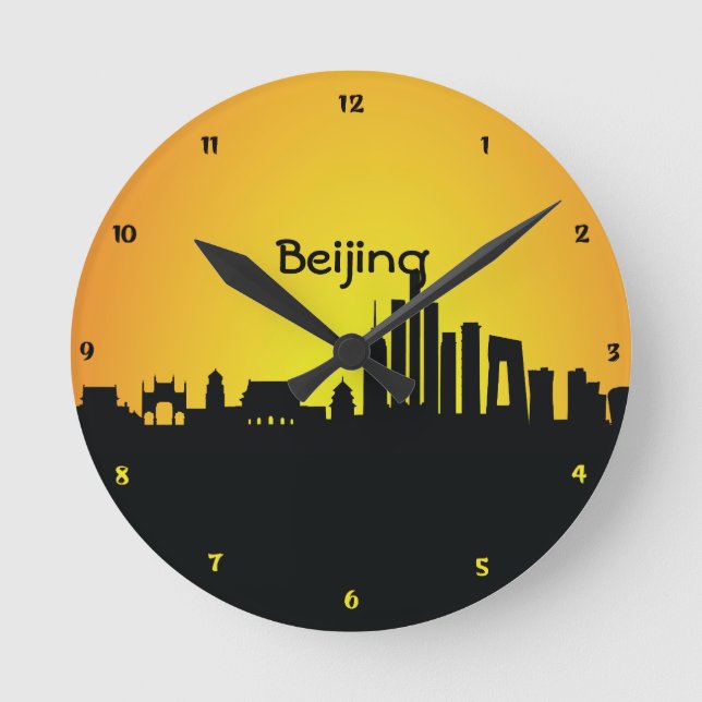 Reloj Redondo Mediano Beijig CityScape Night Silhouette Wall Clock (Anverso)