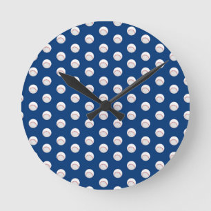 Reloj Redondo Mediano Béisbol Blanco Azul Deportistas Pelota Rojo