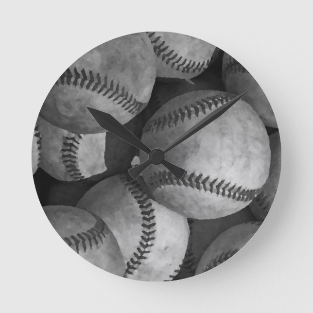 Reloj Redondo Mediano Béisbol blanco y negro (Anverso)