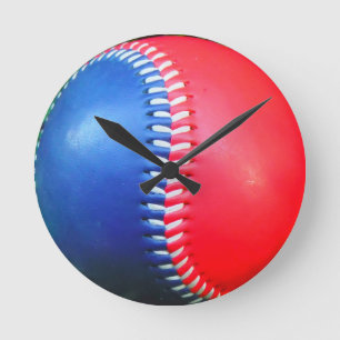 Reloj Redondo Mediano Béisbol rojo blanco y azul
