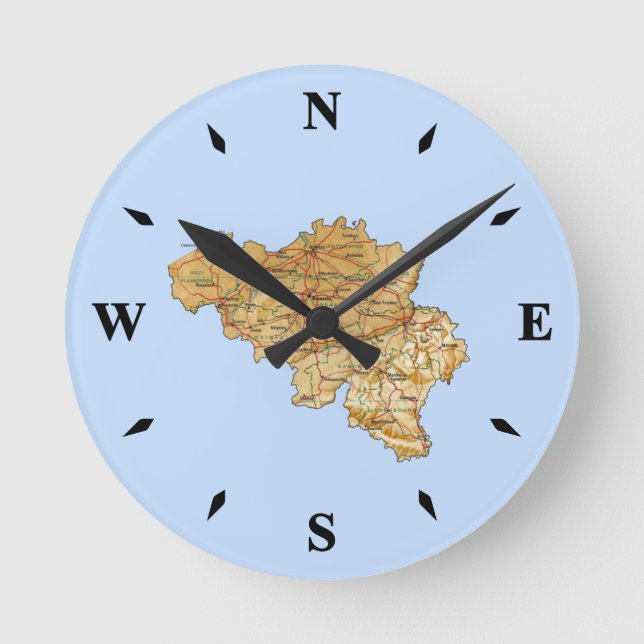 Reloj Redondo Mediano Belgium Map Clock (Anverso)